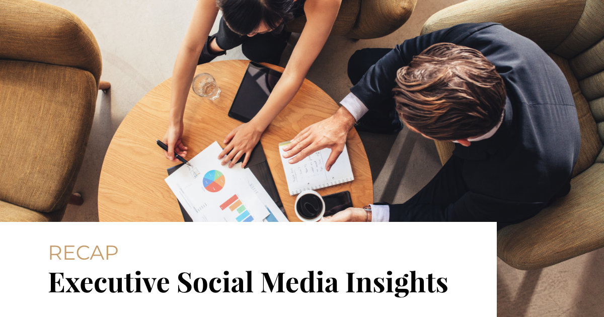 article banner featuring article title Recap: Executive Social Media Insights and image of people working at a desk