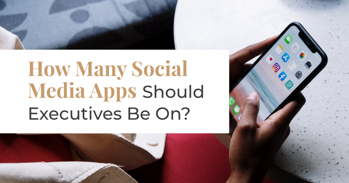 article banner featuring person holding cell phone and article title "How Many Social Media Apps Should Executives Be On?"