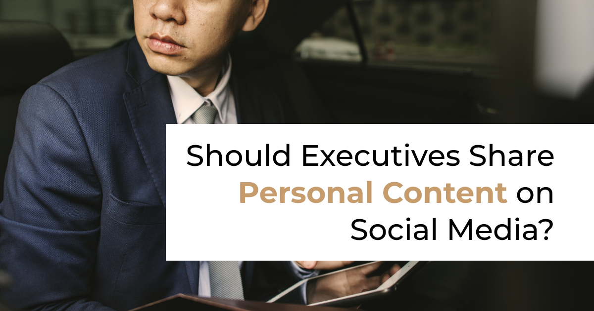 Article banner featuring image of a man in business suit and article title Should Executives Share Personal Content on Social Media?