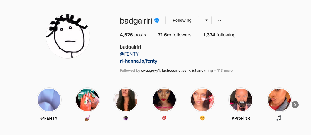 Rihanna's Instagram profile with stories