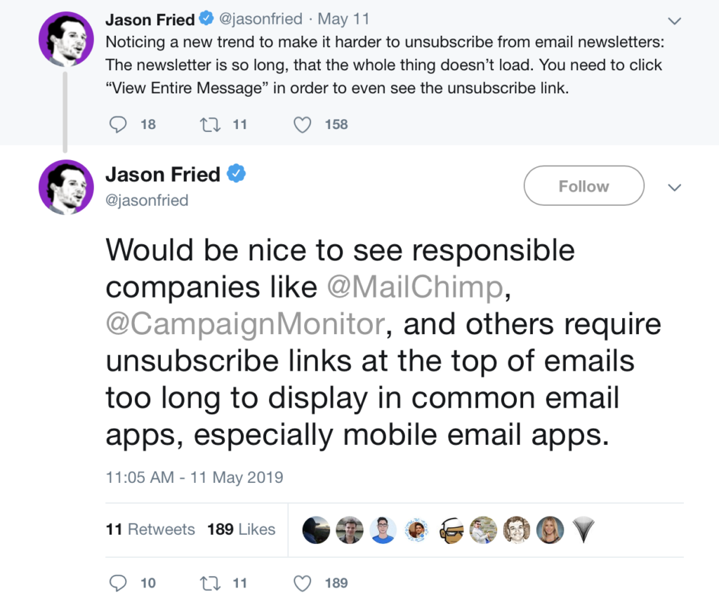 screenshot of Jason fried calling out shady business practices