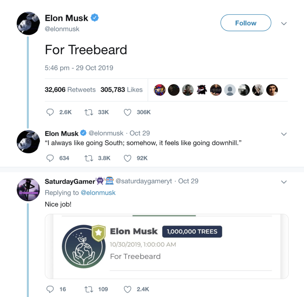screenshot of Elon musk's twitter