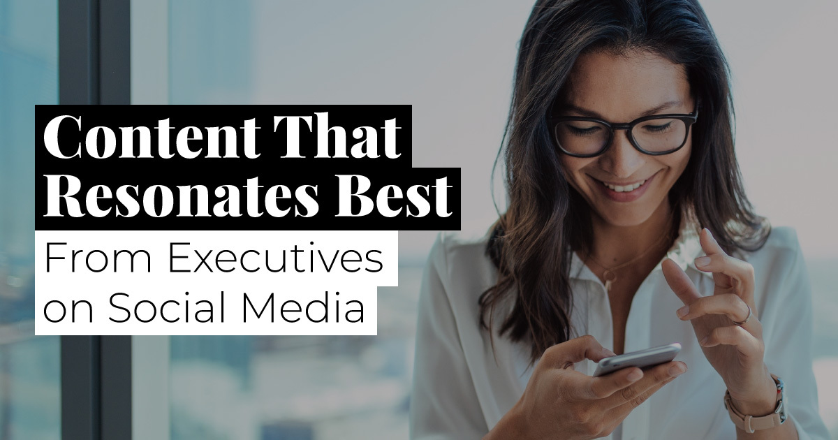 banner with woman and title content that resonates best from executives on social media